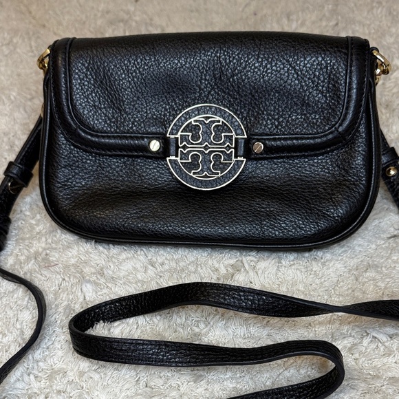 Tory Burch Black Pebbled Leather Crossbody Bag - Picture 1 of 12